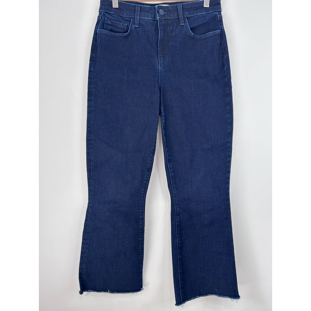 L'AGENCE Kendra High Rise Cropped‎ Kick Flare Jeans Black Ink Raw Hem 26